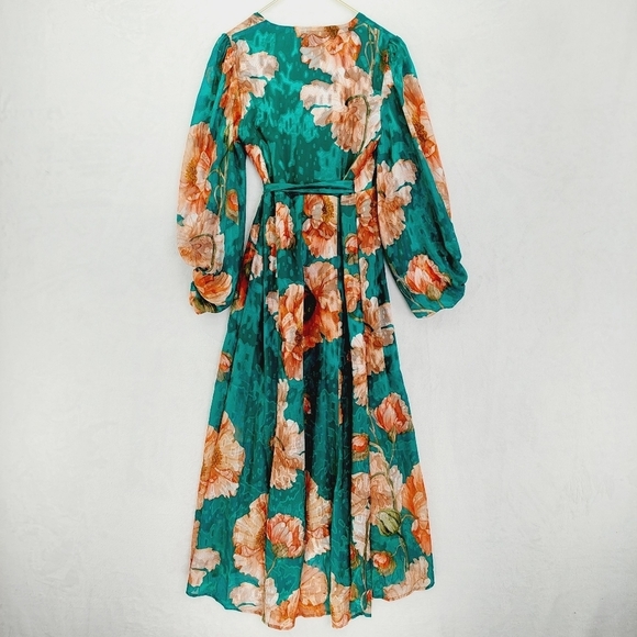 NEW Hutch Teal Floral Wrap with Tie Waist Summer V Neck Dress P6670 - Picture 6 of 10
